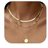 Adramata 3Pcs Gold Kette für Damen Verstellbar 14K Vergoldet Halsketten Damen Stapelbare Ketten Set Edelstahl Ketten Anhänger Herz/Münzen/Kreuz Kette Goldkette Silberkette Damen Wasserfester Schmuck