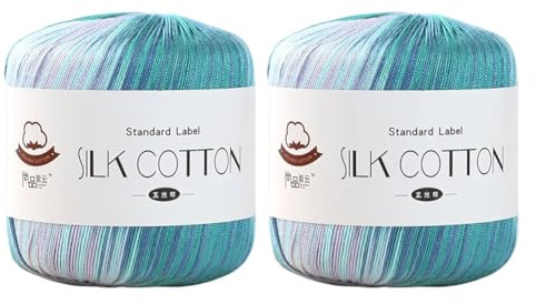 2 x 50 g Seiden-Spitzengarn Häkelfaden Strickgarn Baumwoll-Spitzengarn Handstickerei Baumwollfaden Häkelgarn mehrfarbiges Seidengarn zum Stricken von Seidenschals Tischdecken DIY-Stoffpuppen