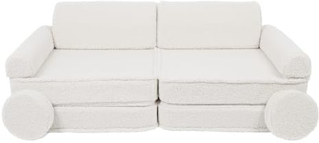 MEOWBABY Kindersofa – Spielsofa für Kinder – Weiche Klappsofa mit Schlaffunktion – Kuschelecke für Kinderzimmer, Bearly, Cremig