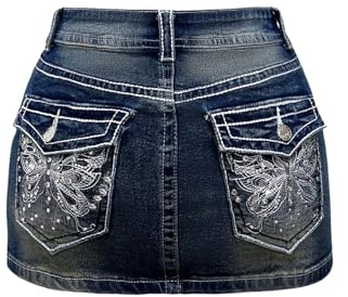 Floerns Women's Y2k Butterfly Denim Skirts Low Waist Stretch Bodycon Mini Skirt Blue X-Small