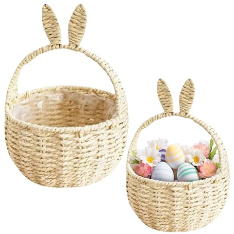 Påskkorg med handtag, flätade påskkorgar, påskkorgar, barn, påskkorg, blomsterflicka, korg med handtag, flätad korg, pilkorg, hare, påskkorg (liten)