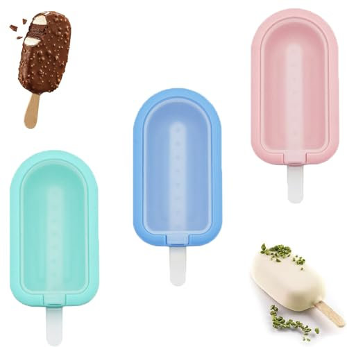 3 Pcs Ice Lolly Moulds, Ice Lolly Moulds with Sticks, Lolly Moulds, Reusable Ice Cream Moulds, Mini Ice Cream Maker with Non-Spill Lid, BPA Free Popsicle Molds Set, DIY Homemade Dessert Mould