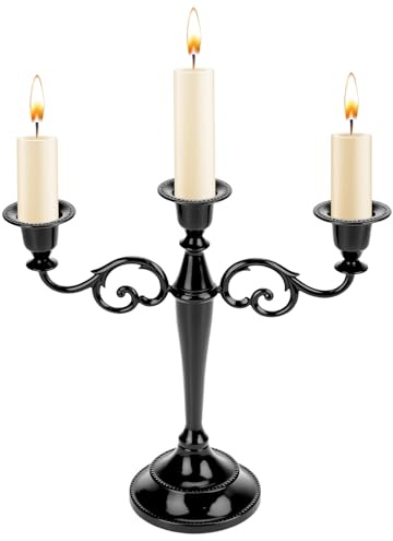 QWORK® Portacandele Nero a 3 Braccia - Candelabro Vintage Moderno per Matrimoni e Decorazioni per la Casa