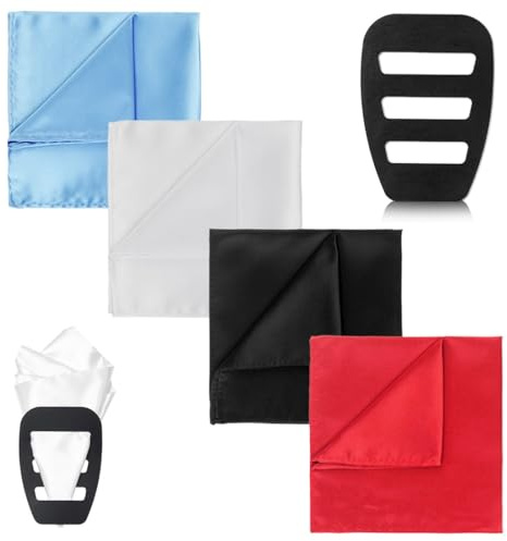 Pañuelos Hombre, 4 Unidades, Tela, y 1 Soporte Pañuelo Traje hombre, Bolsillo Cuadrado Sedoso, Soporte de Bolsillo, regalo de un sujetador, Handkerchiefs Regalo, para Negocios y Casual