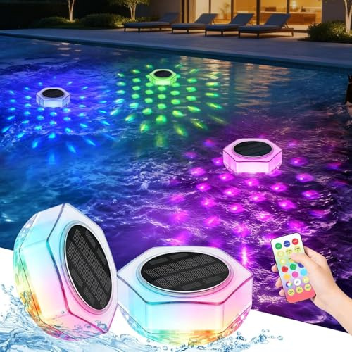 Yomistar Luci per Piscina Fuori Terra Solare 2 Pz Luci Galleggianti | con Telecomando, IP68 Impermeabile Luci Piscina RGB Galleggianti Luce Solare per Giardino Spa Stagno Vasca