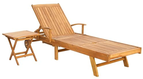 vidaXL Tumbona con Mesa Madera de Teca Maciza Marrón