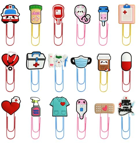ITCGOB Lot de 18 Trombones Fantaisie Formes Médicales - Pinces à Papier en Métal pour Bureau et École - Accessoires de Papeterie Originaux pour Documents, Dossiers et Marque-pages