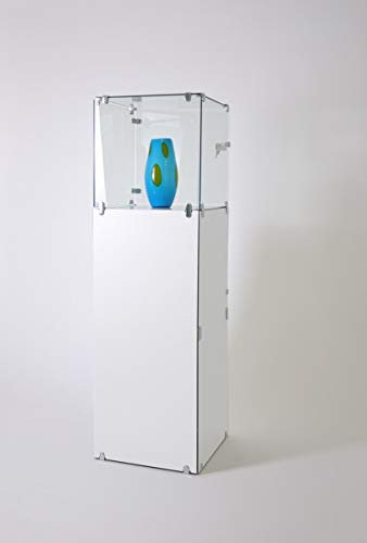 Haubenvitrine T 42 x B 42 x H 140 cm - kleine Würfel Glasvitrine abschließbar - Aufsatzvitrine mit geschlossenem weißen Sockel - Messevitrine ohne Beleuchtung