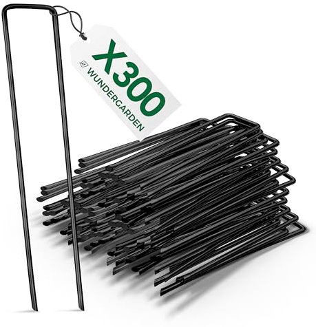 WUNDERGARDEN - 300 Erdanker für Unkrautvlies, Erdnägel aus Stahl im Set zur Befestigung von Unkrautflies, Unkrautfolie, oder fürs Camping - Erdpieß, Erddübel, Bodenanker - 150x25mm - Ø2,7mm