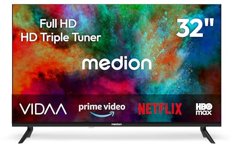 MEDION 80 cm (32 Zoll) Full HD Fernseher (Smart-TV, VIDAA Store, HBO Max, MagentaTV, Prime Video, Disney+, DAZN, Paramount+, HbbTV, PVR, HDR Triple Tuner, MD 832102)