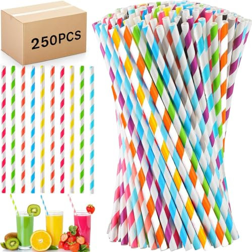 250-Pack Paper Straws Drinking Assorted Straws, Drinking Straws Biodegradable Party for Restaurant-Juice-Coffee-Cold Drinks Drinking Paper Durable