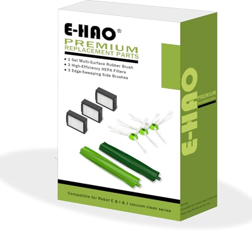 E-HAO Replacement Vacuum Parts for iRobot Roomba i & j & e and Combo i & j Series, 1 Sets Rubber Brushes, 3 HEPA Filters, 3 Side Brushes for i1+/i2+/i3+/i4+/i5+/i6+/i7+/i8+/j5+/j6+/j8+/j9+/e5/e6