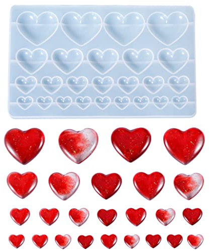 Nifocc 25 moldes de silicona con forma de corazón, forma de corazón, resina epoxi, moldes para joyas, molde de fundición de cristal para manualidades, 4 tamaños