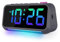 Wecker Kinder Erwachsene, Wecker Digital mit 7 Farben Nachtlicht, Dynamische RGB Wecker, 6 Wecker mit Licht/LED-Display mit Mehreren Schriftarten/dimmbar/5 Lautstärken/USB-Ladeanschlüsse Dunkelgrau