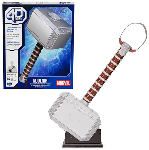 4D Build 6069816, Marvel Mjolnir Hammer Model Kit with Stand, 87 Pieces, Thor Desk Decor, Building Toys, 3D Puzzles for Adults and Teens 12+