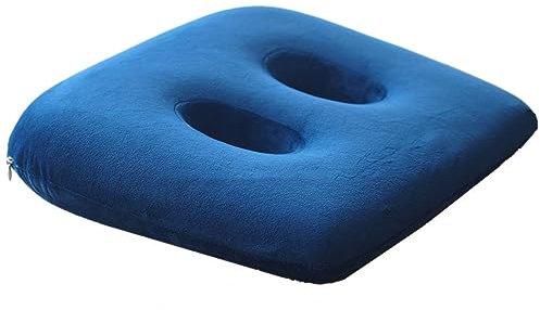 HULKAY Orthopädisches Sitzkissen für Sitzknochenschmerzen, Sitzknochen-Entlastungskissen aus Memory-Schaumstoff mit Zwei Löchern, für Po, unteren Rücken, Kniesehnen,Blau