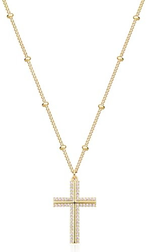 Jenosy Damen Gold Kreuzkette mit Zirconia - Personalisierte Kette mit Kreuzanhänger - Hypoallergene 18K Vergoldete Kette - Modeschmuck für Frauen und Mädchen