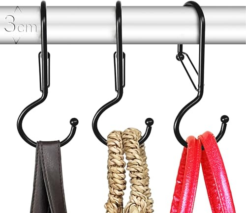 Blau Marité 6 ganci organizer attorcigliati in metallo a forma di S con sistema anticaduta, per borse, accessori e armadio, Nero, misura T