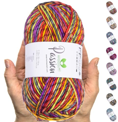 MeriWoolArt® XL-Merino Flerfärgat Garn - 200m Lyxigt Merinoullsgarn för Stickning och Virkning - Perfekt för Tröjor, Halsdukar och Kreativa Gåvor