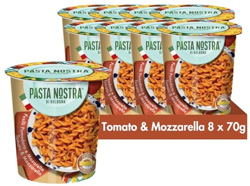 Pasta Nostra Instant Pasta Pots, Authentic Italian Tomato & Mozzarella Fusilli Pasta, Convenient & Quick Meal Solution, Pack of 8 x 70g Servings, Made in Italy, Ready to Eat in Just 5 Minutes