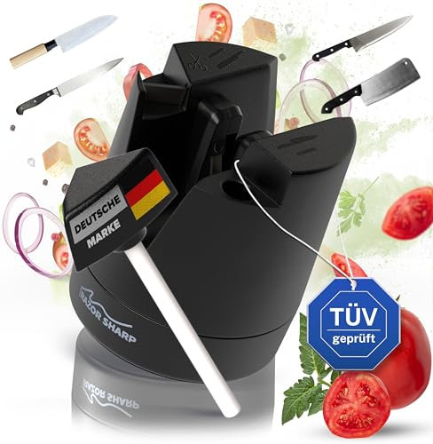 Wellenschliff schärfer 5in1 - Messerschärfer - Unser Scherenschleifer macht MESSER SCHÄRFEN zum KINDERSPIEL Extra kompakter Profi-messerschärfer inkl. Polierstab - Scherenschleifer