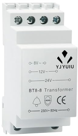 YJYUIU BT8 Klingeltrafo Türklingel 8V 12V 24V - Klingeltransformator für max. 8VA Türklingel Gong - passt auf genormte Hutschiene