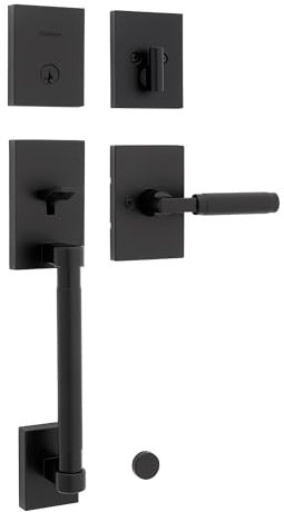 Kwikset Prava Front Door Lock Handle and Deadbolt Set, Entry Handleset Exterior with Interior Reversible Lever, Matte Black, Pick Resistant SmartKey Rekey Deadbolt Security, with Microban Protection