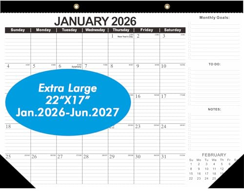 ZTX 2026 Calendar Desk Calendars as Big Deskpad or Large Hanging Wall Planner for Home Classroom School Large Desk Calendar 22x17Jan.2026-Jun.2027