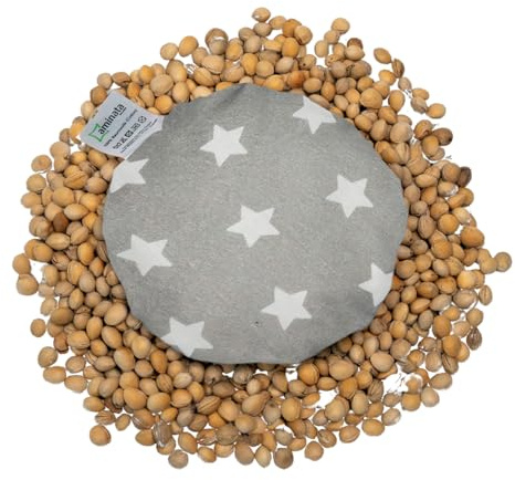 Coussin de noyaux de cerise pour bébé fille garçon – Coussin chauffant pour bébés et tout-petits étoiles grises – Coussin de grains pour les maux de ventre et les ballonnements – 15 cm rond – Cadeau