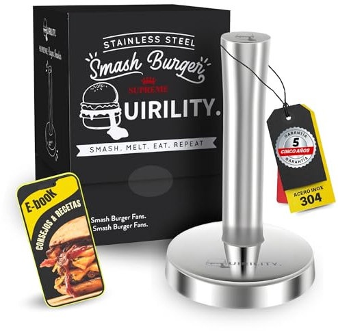 Quirility | Kit Smash Burger Press Professionel | Attendrisseur de Viande Multifonction INOX 304 | Presse Burger Ergonomique | Marteau Viande Durable | Presse Steak Haché | Presse Hamburguer