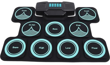 Elektronisches Schlagzeug-Set, 2000 MAh Wiederaufladbares Roll-Up-Drum-Pad mit Zwei Lautsprechern und DTX-Spielmodus, Tragbares Übungs-Pad mit 9 Trommeln, Tolles Weihnachtsgeschenk