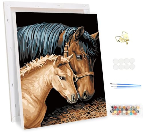 MEIYUDA Pintar por Numeros Adultos con Marco Caballos, Animales DIY Cuadro al óleo con Números para, Kit de Pintura al óleo Digital para Adultos de Lienzo, Decoración para el Hogar 30x40cm