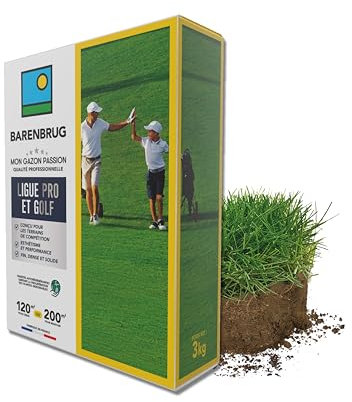 BARENBRUG - Gazon Ligue Pro et Golf - pour Terrains de Compétition - Esthétisme, Performance - Fin, Dense, Solide - Variétés Autorégénérantes Limitant Plantes Indésirables - Fabriqué en France - 3KG