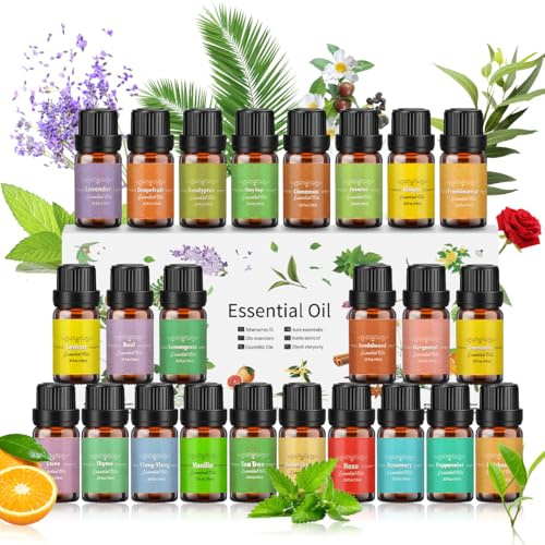 Juego de 24 aceites esenciales de 10 ml, 100% natural, aroma de romero, incienso, ylang-ylang, bergamota, pachulí, eucalipto, etc. Aceites esenciales para difusor, jabón, velas, humidificador, SPA