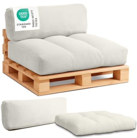 MKS Palettenkissen Set Outdoor – Sitz & Rückenkissen für Europaletten, Palettenkissen wasserdicht für Gartenmöbel, Terrasse oder Balkon, Cord Design, Wetterfeste und waschbare bezug