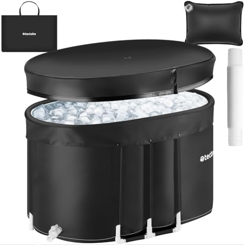 tectake® Foldable Ice Bath Tub with 375L Volume & Triple Insulation, Portable Cold Plunge Tub with Cover & Stable Aluminium Frame, Ice Plunge Pool for Water Therapy & Recovery - 105 x 70 x 66 cm