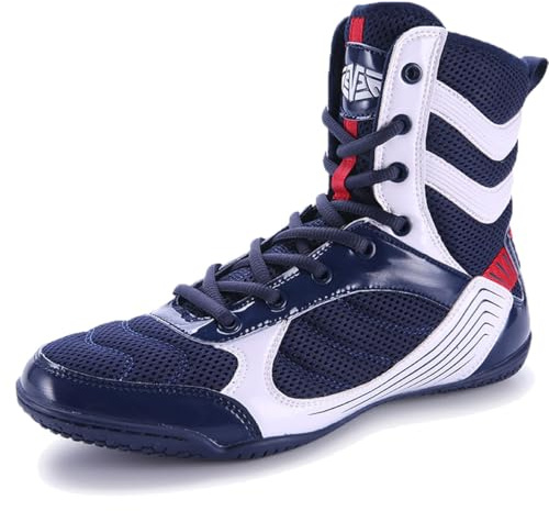 Stivali da Wrestling Giovanile da Donna, Scarpe da Bodybuilding Taekwondo Traspiranti Kickboxing Sneakers da Boxe,Blu,39 EU