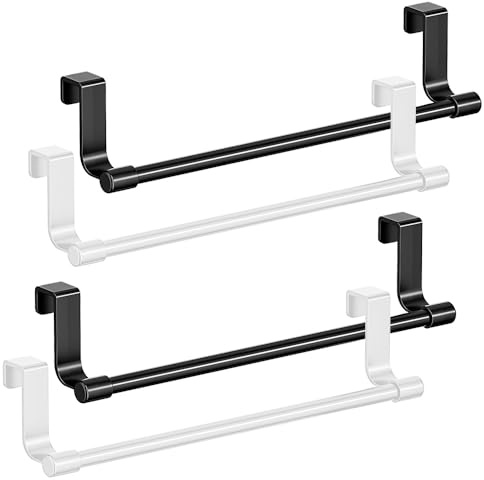 ZSUIQIN 4 Pezzi Porta asciugamano, Porta Asciugamani Cucina, Porte Strofinacci, Barra Canovaccio, Barra Asciugamani, Acciaio al Carbonio, Per Cucina, Bagno, Porte Dell'Armadio (2 Neri + 2 Bianco)