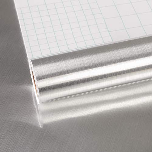 TOTIO Carta da parati extra larga in acciaio inox metallizzato, 80 x 800 cm di spessore, color argento lucido, carta da contatto per cucina, impermeabile, a prova di olio, adesivi fai da te