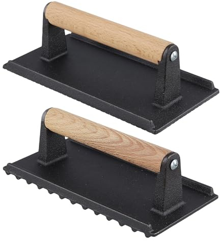 CHEUKYIU 2 stycken hamburgarpress gjutjärn, 21 x 10,5 x 7 cm kötttung gjutjärn, köttpresrektangel för jämn bakning, svart