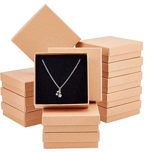 NBEADS 12 Pcs Cardboard Jewellery Gift Boxes, 9.2x9.2x3cm Cardboard Paper Gift Box Square Cardboard Jewellery Box with Sponge Bulk Bracelet Boxes for Crafts Display and Storage Christmas