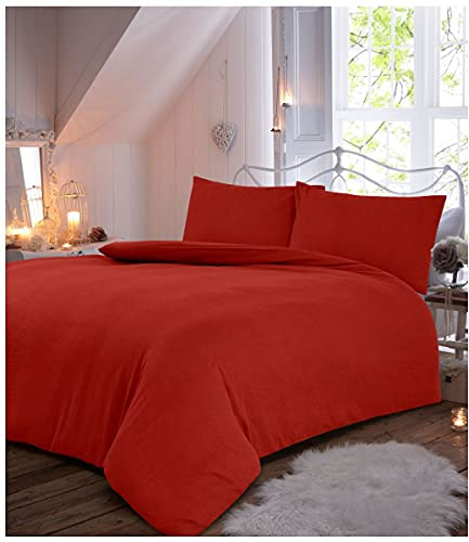 GC GAVENO CAVAILIA 100% Brushed Cotton Duvet Cover, Flannel Plain Bedding Sets, Soft Bed Cover, Red, Super King