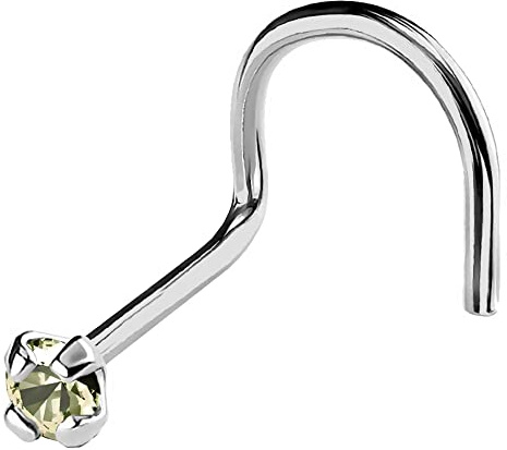 22G Solid 14Kt Gold Nose Screw Stud with Prong Set real Peridot Gemstone, 14kt Yellow Gold or 14kt White Gold - August Birthstone Nose Ring-NSWG_PD-1.5MM