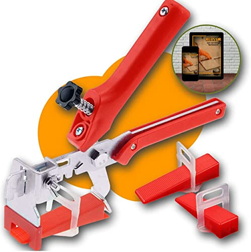 Kit di distanziatori autolivellanti riutilizzabili|1 Pinza e 100 cunei +Sconto sulla quantità e guida all'installazione per le vostre piastrelle in ceramica, pietra, metallo, vetro e terracotta 100 Cu