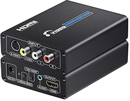 SUNNATCH RCA Svideo to HDMI Converter with AV + S-Video Cables, RCA Composite CVBS AV or Svideo + R/L Audio Input to HDTV Output Upscale Converter