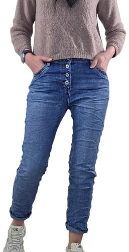 Karostar Dam boyfriend stretch jeans med öppen knappslå, Denim mellanblå, 3XL