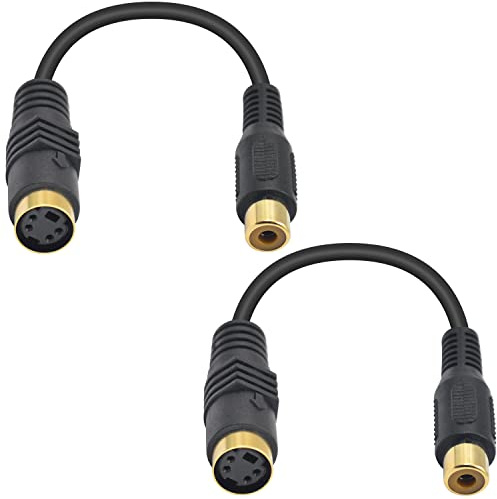 Maxhood S-Video till RCA-kabel, 2-pack S-video mini DIN 4-stifts hona till RCA hona AV stereoförlängningskabel, S video till sammansatt videoadapter för PC dator video AV-projektor, 15 cm (5,9 tum)