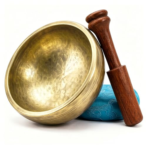 Authentic 3.2 (8cm) Opening Tibetan Singing Bowl Set – Classic Belly Shape for Richer Tones – Hand-Hammered in Nepal – Portable Pocket Size for Meditation & Desk Zen – Includes Mallet & Cushion