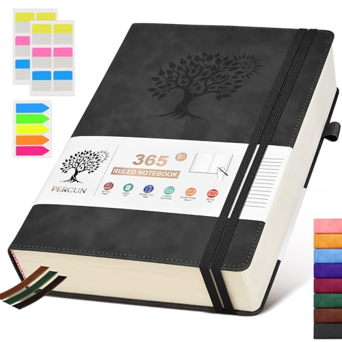 PERCUN B5 Lined Journal Notebook - 365 Page Large Leather Journals for Writing Women Men,Hardcover Notebook with 100Gsm Thick Pages,Daily Diary for Travel, Work,School,College Ruled (7.6 x 10.3)