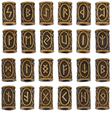 DICOSMETIC 24Pcs Rune Beads: 24 Alloy European Column Spacer Beads, Antique Bronze, 13mm x 9mm, 5mm Hole, Tibetan Style Viking Hair Bead for DIY Jewelry Making